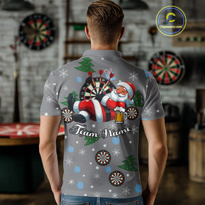 Funny Santa And Beer Christmas Darts Polo & 1/4 Zip For Men Custom Xmas Darts Shirt, Darts Gift TDM4911
