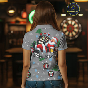Funny Santa And Beer Christmas Darts Polo & 1/4 Zip For Women Custom Xmas Darts Shirt, Darts Gift TDM4911
