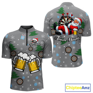 Funny Santa And Beer Christmas Darts Polo & 1/4 Zip For Men Custom Xmas Darts Shirt, Darts Gift TDM4911