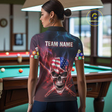 Load image into Gallery viewer, US Flag Patriotic Skull Women's Billiard Shirt Custom Pool Team Shirt Billiard Jersey Polo &amp; 1/4 Zip TDM5140