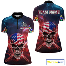 Load image into Gallery viewer, US Flag Patriotic Skull Women's Billiard Shirt Custom Pool Team Shirt Billiard Jersey Polo &amp; 1/4 Zip TDM5140