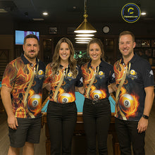 Load image into Gallery viewer, Personalized Fire Flame 9 Ball Pool Golden Billiard Shirt For Women, Billiard Jersey Polo &amp; 1/4 Zip TDM5348
