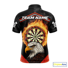 Load image into Gallery viewer, Black And Red Flaming Dartboard Eagle Darts Shirt For Men Custom Darts Jersey Team Polo &amp; 1/4 Zip TDM6007