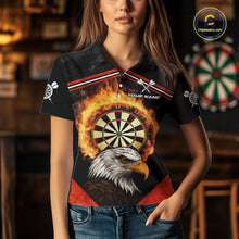 Load image into Gallery viewer, Black And Red Flaming Dartboard Eagle Darts Shirt For Women Custom Darts Jersey Team Polo &amp; 1/4 Zip TDM6007