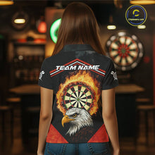 Load image into Gallery viewer, Black And Red Flaming Dartboard Eagle Darts Shirt For Women Custom Darts Jersey Team Polo &amp; 1/4 Zip TDM6007