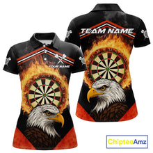 Load image into Gallery viewer, Black And Red Flaming Dartboard Eagle Darts Shirt For Women Custom Darts Jersey Team Polo &amp; 1/4 Zip TDM6007