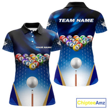 Load image into Gallery viewer, Blue Billiard Jersey For Women Custom 3D Billiard Tournament Shirt, Pool Team Jersey Polo &amp; 1/4 Zip TDM4930