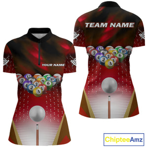 Red Billiard Jersey For Women Custom 3D Billiard Tournament Shirt, Pool Team Jersey Polo & 1/4 Zip TDM4931
