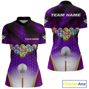 Purple Billiard Jersey For Women Custom Billiard Tournament Shirt, Pool Team Jersey Polo & 1/4 Zip TDM4932
