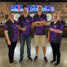 Load image into Gallery viewer, Custom Purple Smokes Grunge Skull Women Darts Quarter- Zip Shirt US Flag Skull Dart League Jerseys NYN2124