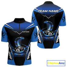 Load image into Gallery viewer, Cobra Balls Billiard Polo &amp; 1/4-Zip Shirt For Men Custom 8 Ball Pool Billiard Attire|Blue NYN2393