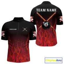 Load image into Gallery viewer, Red Flames 8 Ball Pool Team Shirts Men Billiard Polo &amp; 1/4-Zip Custom Billiard Balls &amp; Cue Gifts NYN2400