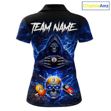 Load image into Gallery viewer, Blue Flames Grim Reaper Pool 8 Ball &amp; 9 Ball Billiard Shirt For Women Custom Billiard Team Jerseys NYN2630