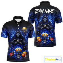 Load image into Gallery viewer, Blue Flames Grim Reaper Pool 8 Ball &amp; 9 Ball Billiard Shirt For Men Custom Billiard Team Jerseys NYN2630