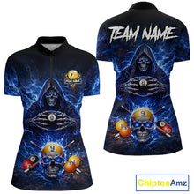 Load image into Gallery viewer, Blue Flames Grim Reaper Pool 8 Ball &amp; 9 Ball Billiard Shirt For Women Custom Billiard Team Jerseys NYN2630