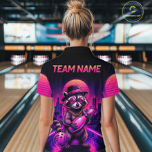 Load image into Gallery viewer, Funny Rich Raccoon Bowling Shirts For Women Custom Neon Bowling Polo &amp; Quarter-Zip Jerseys NYN3415