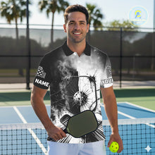 Load image into Gallery viewer, Custom Black White Pickleball Ball League Jerseys Grunge Pickleball Paddle Shirts For Men NYN2135