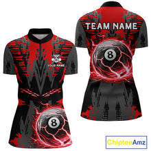 Load image into Gallery viewer, Black And Red Crack 8 Ball Pool Billiard Apparel For Women Custom Billiard Team Shirt Designs NYN2406
