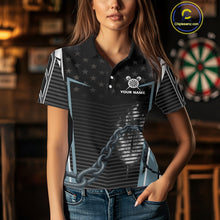 Load image into Gallery viewer, Flame Darts &amp; Scorpion Women's Darts Shirt - Custom Name For Steel Blue Darts Jersey NYN0454