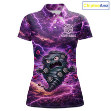 Load image into Gallery viewer, Purple Funny Scary Tornado Dartboard &amp; Arrow Women Darts Polo Shirt Custom Dart League Shirts NYN2643