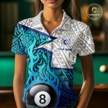 Load image into Gallery viewer, Billiards Pool Player White Blue Tribal Polo Quater-Zip Shirts For Women, Custom Billiard Team Jerseys NYN3015