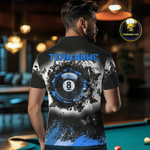 Load image into Gallery viewer, Black, White &amp; Blue Billiard 8 Ball Pool Shirt For Men Custom Butterfly Grunge Team Billiard Jersey NYN3440