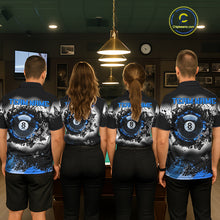 Load image into Gallery viewer, Black, White &amp; Blue Billiard 8 Ball Pool Shirt For Men Custom Butterfly Grunge Team Billiard Jersey NYN3440