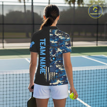 Load image into Gallery viewer, Custom Navy Digital Camo Skull Pickleball League Jerseys Women Skull Pickleball Paddle Shirt NYN2155