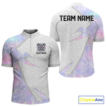 Load image into Gallery viewer, Personalized Pink-Purple Holographic Dartboard Men Darts Polo &amp; 1/4-Zip Shirts Dart Team Jerseys NYN2813