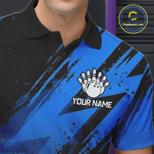 Load image into Gallery viewer, Mens Thunder Lightning Bowling Polo 1/4-Zip Shirts Custom Blue Stripes Team Bowling Jerseys NYN3455