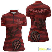 Load image into Gallery viewer, Custom Red Grunge Wolf Torn Dartboard Women Darts Quarter-Zip Shirt Wolf Dart League Jerseys NYN2166