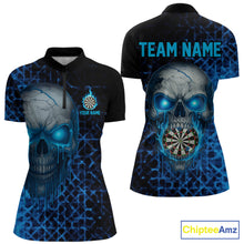 Load image into Gallery viewer, Custom Blue Dripping Skull Darts Quarter-Zip Shirt For Women Fire Flame Skull Dart League Jerseys NYN2173