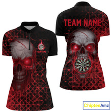 Load image into Gallery viewer, Custom Red Dripping Skull Darts Quarter-Zip Shirt For Women Fire Flame Skull Dart League Jerseys NYN2175