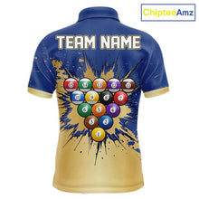 Load image into Gallery viewer, Gold Blue Splatter Billiard Custom Men Billiard Polo &amp; 1/4-Zip Shirts Pool Billiard Team Jerseys NYN3013