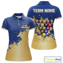 Load image into Gallery viewer, Gold Blue Splatter Billiard Custom Women Billiard Polo &amp; 1/4-Zip Shirts Pool Billiard Team Jerseys NYN3013