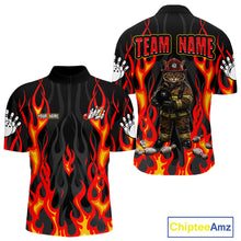 Load image into Gallery viewer, Personalized Funny Cat Firefighter Fire Flame Men Bowling Shirt Custom Team Shirts For Bowlers NYN3191