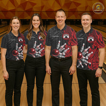 Load image into Gallery viewer, Red And Black Polynesian Tribal Bowling Ball &amp; Pins Shirt For Men Custom Bowling Team Shirts Outfit NYN3201