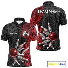 Load image into Gallery viewer, Red And Black Polynesian Tribal Bowling Ball &amp; Pins Shirt For Men Custom Bowling Team Shirts Outfit NYN3201