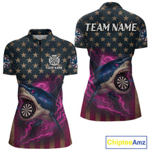 Load image into Gallery viewer, Custom Pink Flames Shark Patriotic Dart 1/4-Zip Shirt For Women Outfit US Flag Dart Jersey NYN1361