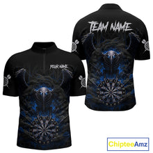Load image into Gallery viewer, Black Smokes Eagle Chain Blue Grunge Dartboard Custom Men Darts Quarter-Zip Shirt Dart Jerseys NYN1909