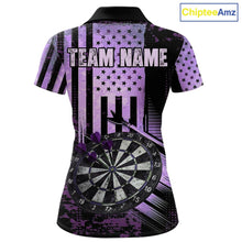 Load image into Gallery viewer, Purple US Flag Grunge Dartboard &amp; Arrow Women Darts 1/4-Zip Shirts Custom Dart Team Jerseys NYN2444