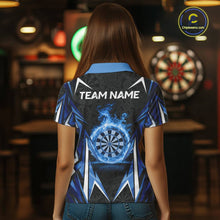 Load image into Gallery viewer, Black And Blue Flames Dartboard Women Darts 1/4-Zip Shirts Custom Fire Flame Dart Team Jerseys NYN2445