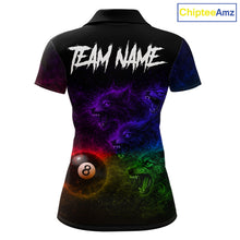 Load image into Gallery viewer, Horror Wolfs Colorful Flames Smoke Pool 8 Ball Women Billiard Shirt Custom Ball Billiard Team Attire NYN2664