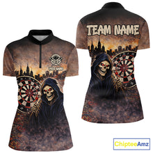 Load image into Gallery viewer, Graffiti Grunge Grim Reaper Red Dartboard Dart 1/4-Zip Shirts For Women Custom Dart Team Shirts NYN2674