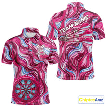 Load image into Gallery viewer, Custom Pink Blue Paint Dartboard &amp; Arrow Polo &amp; Quarter-Zip Shirt For Men Outfits Dart Jerseys NYN2825