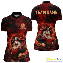 Load image into Gallery viewer, Funny Pirate Rooster Women Darts Polo &amp; 1/4-Zip Shirt Personalized Red Splatter Paint Dart Team Jersey NYN3031