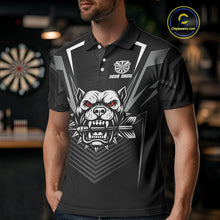 Load image into Gallery viewer, Black Bulldog Holding Arrows Men's Team Shirt - Custom Name For Darts Jersey NYN0512