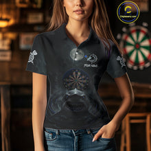 Load image into Gallery viewer, Black And Blue Gothic Shark Dartboard Custom Women Darts Polo Shirt Shark Dart Jerseys NYN1922