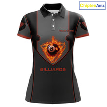 Load image into Gallery viewer, Fire Flame 8 Ball Pool Polo &amp; 1/4-Zip Team Shirt For Women Custom Billiards Ball Apparel|Red NYN2456
