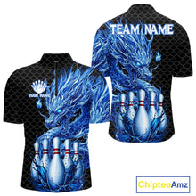 Load image into Gallery viewer, Men's black blue dragon bowling quarter zip shirt mockup custom bowling team jersey dragon bowling apparel